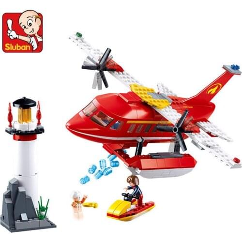 348Pcs City Water Fire Fighting Aircraft Plane Model Building Blocks Sets Assembling Bricks Kit Educational Toys for Children