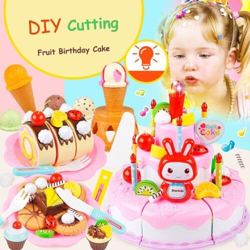 37-94PCS Pretend Play Kids Kitchen Food Toys DIY Cutting Fruit Cake Toys Miniature Food for Dolls Role Play Game Set