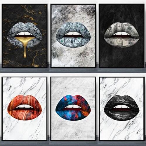Diamond Painting Street Graffiti Art Dollars on Lips Mosaic 5D DIY Diamond Embroidery Full Cross Stitch Kits Home Decor