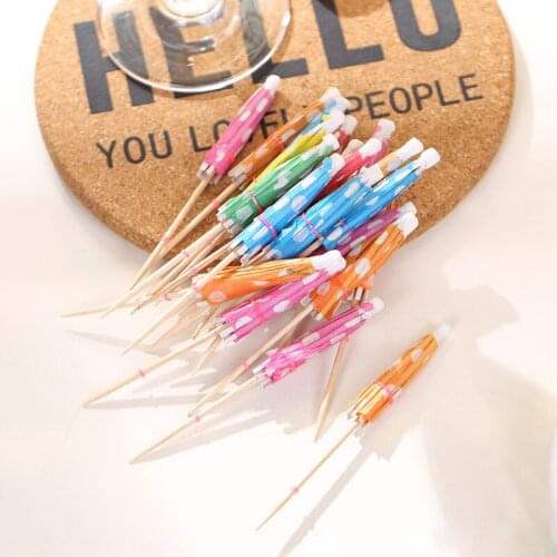 C. 20p Chinese Style Spotted Paper Umbrella Stick Dot Cupcake Topper Beach Birthday Party Drinks Cake Decoration Fruit Food