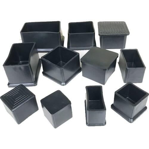 Black Square PVC Soft Rubber Tube Plug Sleeve 19*19-50*100mm Protection Gasket Dust Seal End Cover Caps For Pipe Bolt Furniture