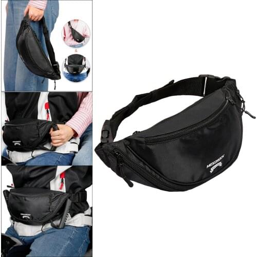 Black Rear Seat Safety Belt Bag Grab Handles Waist Pack Adjustable Strap for Motorcycle Snowmobile Cycling Driving Adults 1Piece