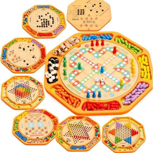 Wood Toys Animal Checker/Fox Goose/SIX CONNECT/LUCKY 26/TIC-TAC-TOE CHESS Twelve Merge One Chess Childrens Educational Toy Gift