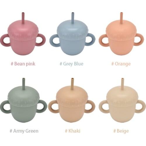 Baby Silicone Cup BPA Free Portable Food Storage Box Solid Color Baby Learning Cup With Lid Sippy Leakproof Cup Feeding Supplies