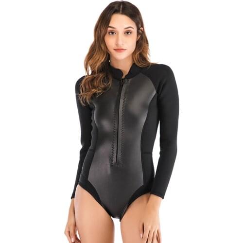 Women 's One Piece Wetsuit 2mm Neoprene Long Sleeve High Cut Leg Snorkeling Surfing Swim Suit Zip Front Diving Wetsuits