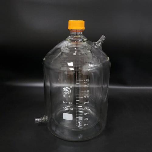 Double-deck cylindrical single-necked flat bottom flask,Capacity 5000ml,GL45mm,Mezzanine jacketed reactor bottle,Reagent bottle