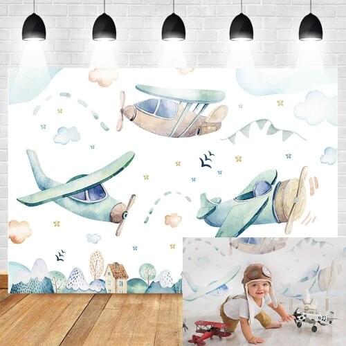 Neoback Airplane Photographic Backdrop Newborn Baby Shower Aircraft Theme Newborn Party Decoration Supplies Background for Photo