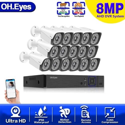 16CH 4K Motion Detection DVR Security Camera System Kit 8MP AHD Camera IR Outdoor Waterproof CCTV Video Surveillance DVR Set P2P