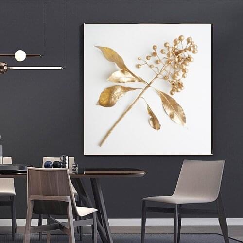 Modern Style Minimalist Camvas Painting Gold Plant Leaves Canvas Painting Wall Art Corridor Living Room Bedroom Home Decoration