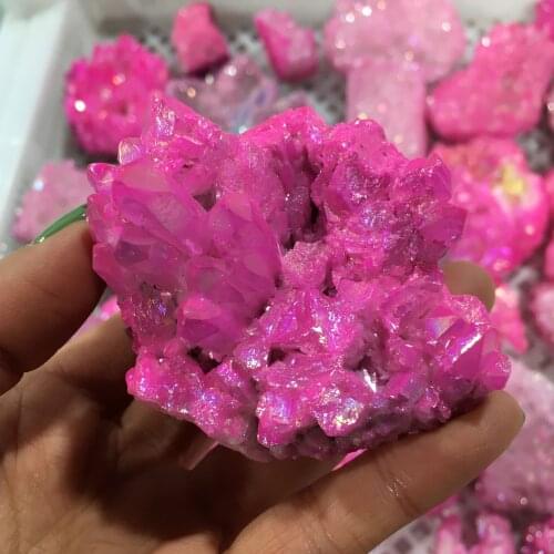 Natural Crystal Cluster Stone Electroplated pink Crystal Gifts Ornament Art