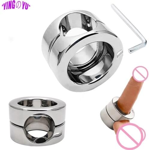 Stainless Steel Penis Lock Dick Cock Ring Heavy Duty Male Metal Ball Scrotum Stretcher Delay Ejaculation BDSM Sex Toys for Men