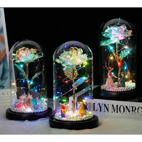 Beauty and The Beast Rose Kit Artificial Colorful Gold Roses Flower Gifts for Valentines Day Thanksgiving Mothers Day Birthday