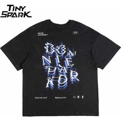 Men Illusion Letter Print Tshirt Hip Hop Streetwear Harajuku Cotton T Shirt 2021 Summer Short Sleeve T-Shirt Loose Casual Shirt