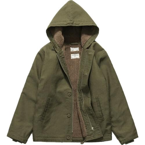 Winter Work Hoodies Cotton Clothes Navy N1 Deck Hooded Jacket Outdoor Sport Trekking Climbing Plush Padded Mens Cashmere Coat