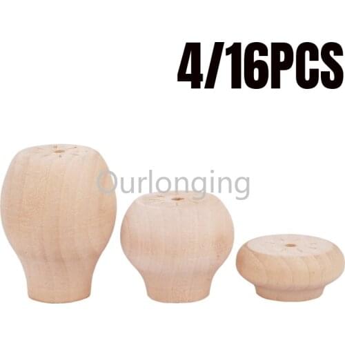 4/16PCS Solid Wood Furniture Legs Feet Replacement For Table Carbinet Coach Sofa Round Shape with Screws 20/40/60mm