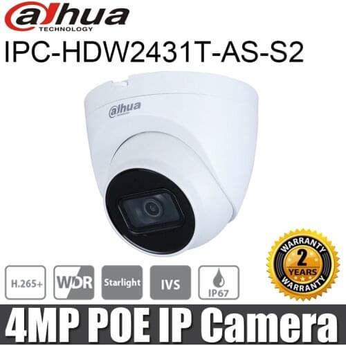 Original Dahua 4MP IP camera IPC-HDW2431T-AS-S2 Starlight WDR IR Eyeball Network Camera support POE replace IPC-HDW1431S