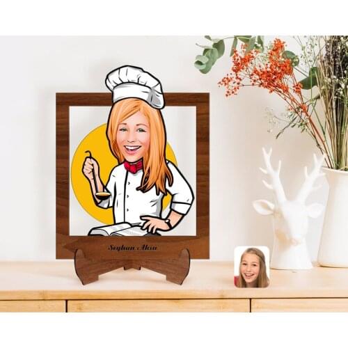 Personalized Female Chef Caricature Of Wooden STANDING 3D Biblo-12