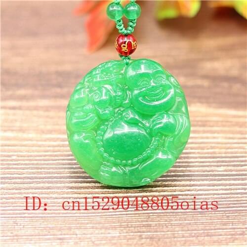 Natural Green A Emerald Jade Maitreya Pendant Beads Necklace Charm Jadeite Jewellery Fashion Carved Amulet Gifts for Women Men