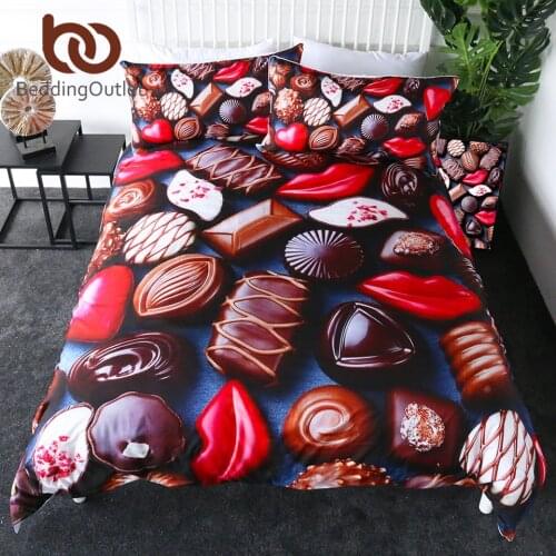 BeddingOutlet Chocolate Bedding Set Sweet Candy Duvet Cover Queen Red Lips Girls Quilt Cover Dessert Bed Set 3pcs parrure de lit