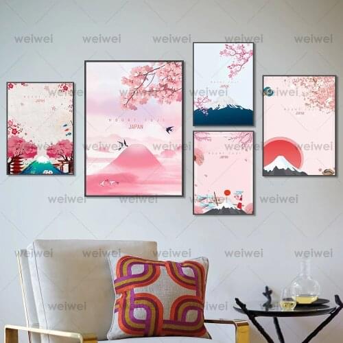 Nature Japan Pink Mount Fuji Wall Art Canvas Poster Print Picture Home Living Room Decoration Painting
