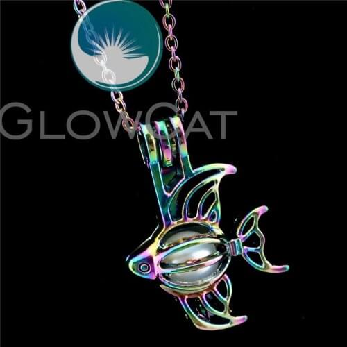 R-C82 Rainbow Colors Sea Fish Beads Cage Pendant Perfume Diffuser Aromatherapy Oyster Pearl Cage Locket Necklace