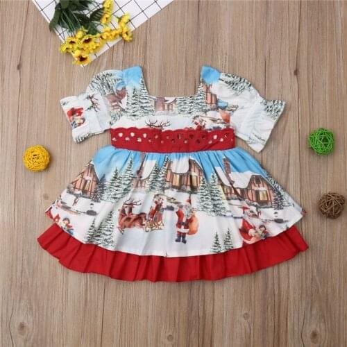 Christmas Toddler Kid Children Baby Girl Dress Party Santa Swing Short Sleeve Dresses Red Xmas Girls Clothing Cute Clothes