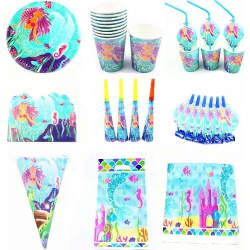 Mermaid Party Kids Birthday Decoration Mermaid Paper Plate Cup Napkin Wedding Baby Shower Supplies