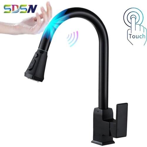 Touch Faucets SDSN Square Pull Out Kitchen Sink Faucets Smart Touch Sensor Kitchen Faucet Brass Black Bronze Touch Kitchen Taps