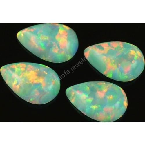 Earring loose gems OP03 light green fire Pear shape 5*7mm 6*8mm drop opal cabochon flat back synthetic opal