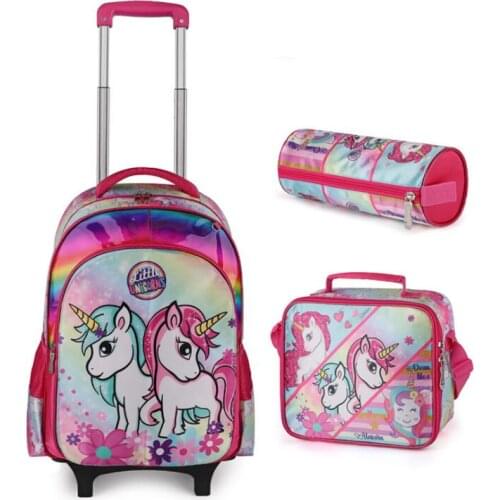 School Rolling backpack bag wheels School wheeled backpack bag for girls student children school Trolley backpack Bag for kids