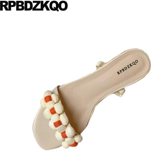 Slides High Heels Shoes White Green Pumps Chunky Ladies Strap Up Sandals Embellished Tie Kawaii Cute Women Lace Flower Slippers