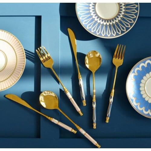Stainless Steel Tableware Dining Knife Spoon Fork Ceramic Handle Modern Flatware Eating Utensils For Home Restaurant Wedding