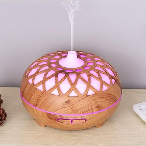 Essential oil Diffuser Ultrasonic Air Humidifier Color LED Lamp 500ML Wood Grain Carved Electric Aromatherapy Diffusor for Home