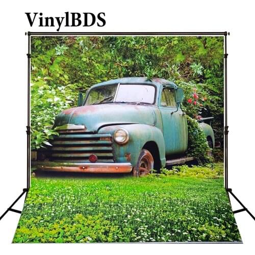 VinylBDS Meadow Shabby Car Classical Children Background Outdoor Nature Scenery Wedding Backdrops for Photo Studio Baby Backdrop