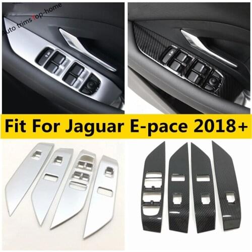 Yimaautotrims Inner Door Armrest Window Glass Lift Button Cover Trim ABS Carbon Fiber Fit For Jaguar E-pace E pace 2018 - 2020
