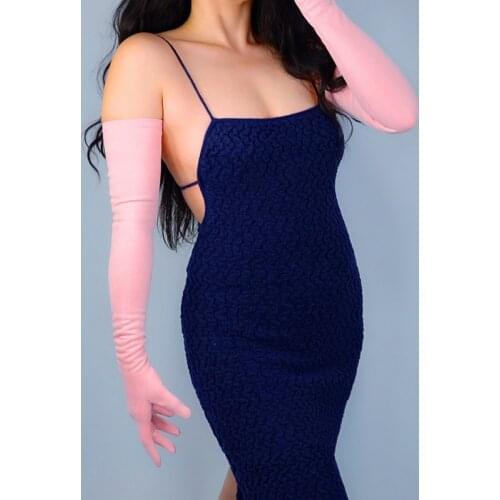 Suede Leather Gloves 70cm Extra Long Faux Leather 28" 70cm Matt Cherry Blossom Light Pink Women Gloves 2020 New Listing WJP44