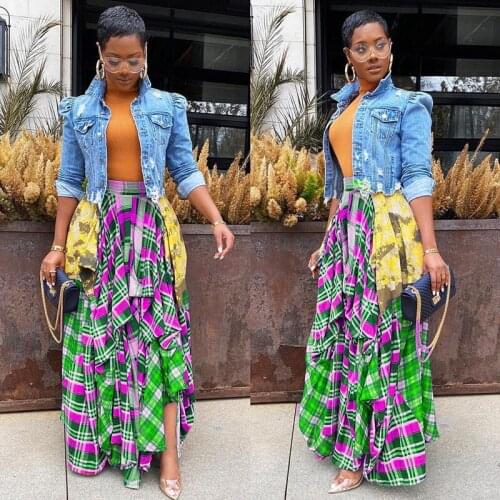 Streetwear Plaid Long Skirts Womens 2021 High Waist Patchwork Gothic Y2k Skirt Harajuku Party Club Baggy Skirts Plus Size 4XL