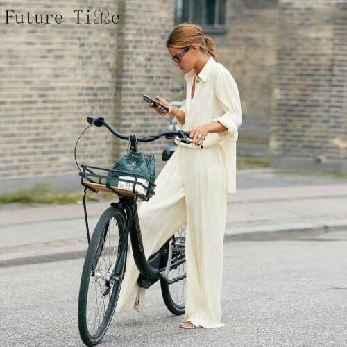 Womens Office 2 Piece Set Summmer Autumn Oversize Blouse + loose Pants Elegant Set Two Piece Outfit Solid Color Sets