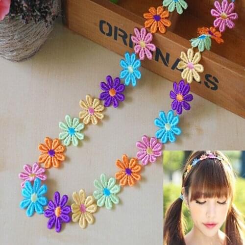 3yards/lot 3cm wide Retro 8colors mix Daisy flower water soluble embroidered lace trim ribbon for hair accessories