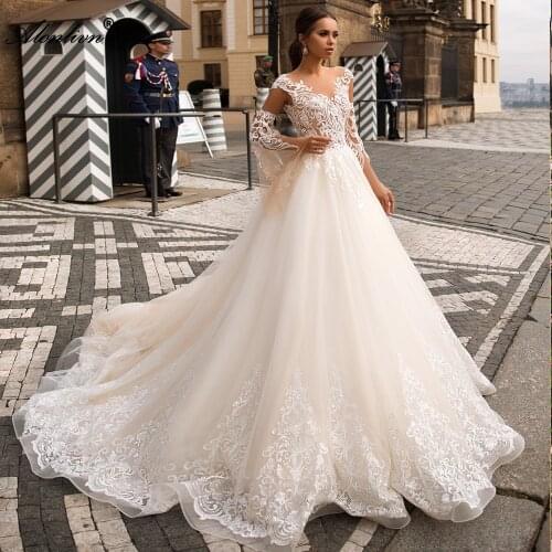 Alonlivn Elegant Appliques Backless A-Line Wedding Gowns With Removable Sleeves Bridal Dresses