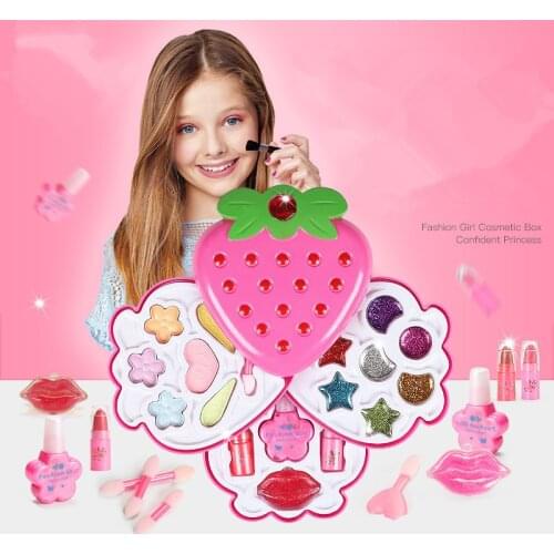 Safe Princess Girls Makeup Kids Cosmetics Make up Set Washable Beauty Makeup Box Baby Gift Toys for Girls Birthday Pretend Play