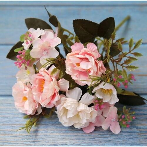 Silk Bouquet Peony Artificial Flowers Wedding Decorative Plants Wreaths Vases for Home Party Decoration Accessories Fake Flowers