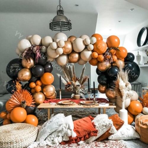 Global Retro Autumn Color Theme New Year Balloon Decoration Wedding Layout Orange Balloon Chain Halloween Background Wall Decor