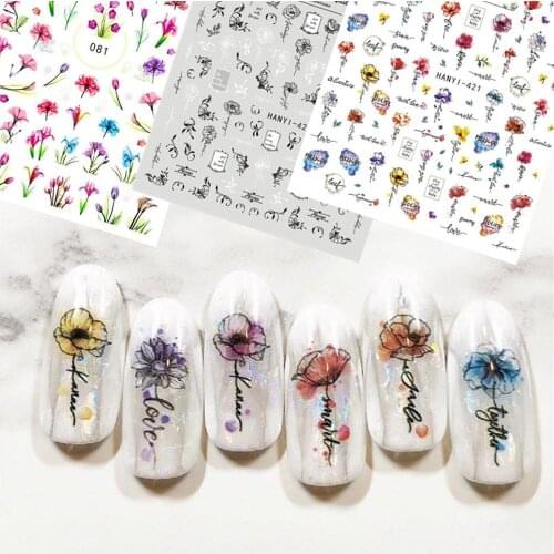 HANYI-421-422 FLOWER lavender 3d nail art stickers decal template diy nail tool decorations
