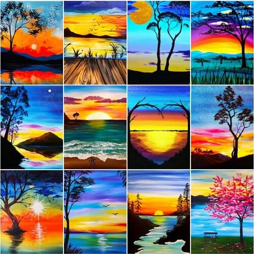 Diamond Embroidery Tree 5D DIY Diamond Painting Sunset Full Square Round Drill Cross Stitch Kits Landscape Mosaic Home Decor