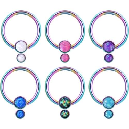 16G Nose Ring Rainbow Opal Septum Ring Nose Piercing Earring Cartilage Hoop Helix Earring Tragus Jewelry Conch Earring