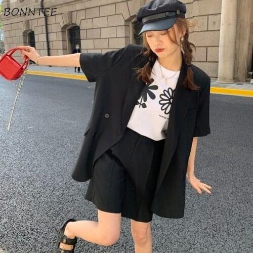 Sets Women 4 Colors Long Blazers Pockets Button Fashion Summer Leisure All-match Shorts Outwear Trendy Outfits Casual Harajuku