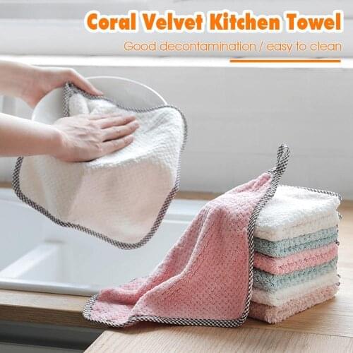 Kitchen Coral Velvet Towel Hanging Hand Dish Towels Kitchen Dishclout Car Washing Cloth Home Cleaning Cloth Towel