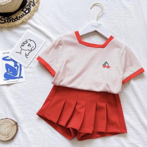 Girls cute sets 2021 summer girl baby striped short-sleeved T-shirt+pants childrens toddler fashion cotton clothing