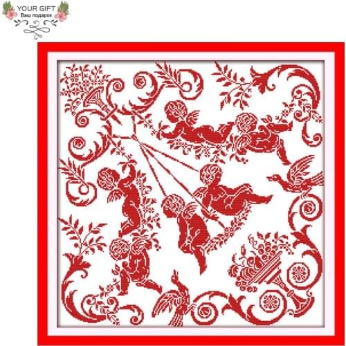 Joy Sunday R791 Free Shipping 14CT 11CT Counted and Stamped Home Decoration The Swinging Angels Embroidery Cross Stitch kits